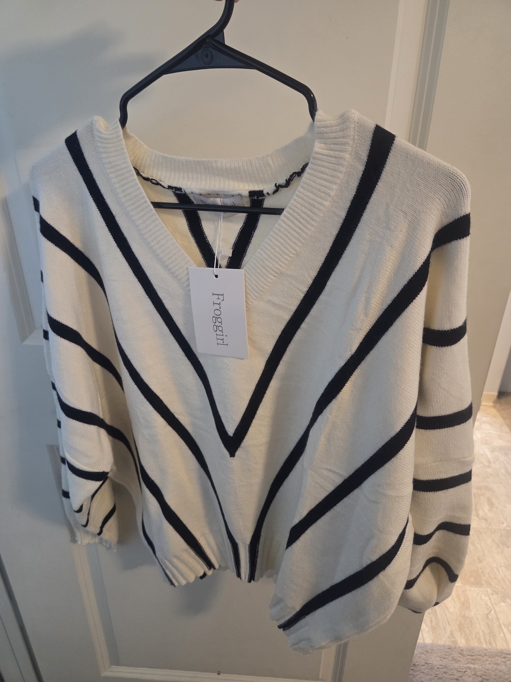 Women’s Cream V-Neck Striped Sweater
